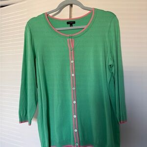 Talbots Mint Green Cardigan with Pink Accents plus petite Sz 1XP